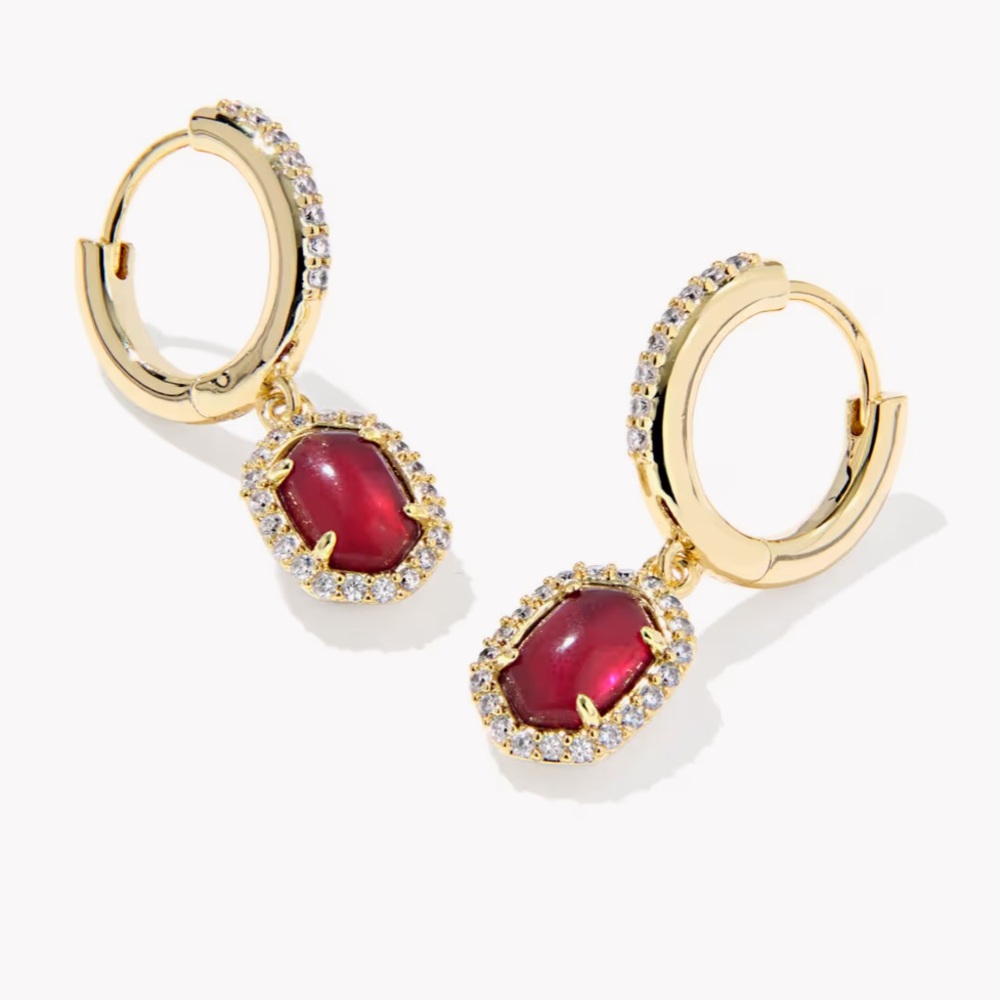 kendra scott daphne gold dark burgundy illusion crystal frame huggie earrings